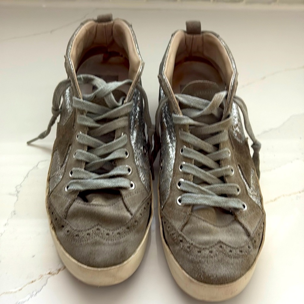 Golden Goose Sneakers GGDB MID/STAR Grey leather with glitter & Star. EUR39/9USA